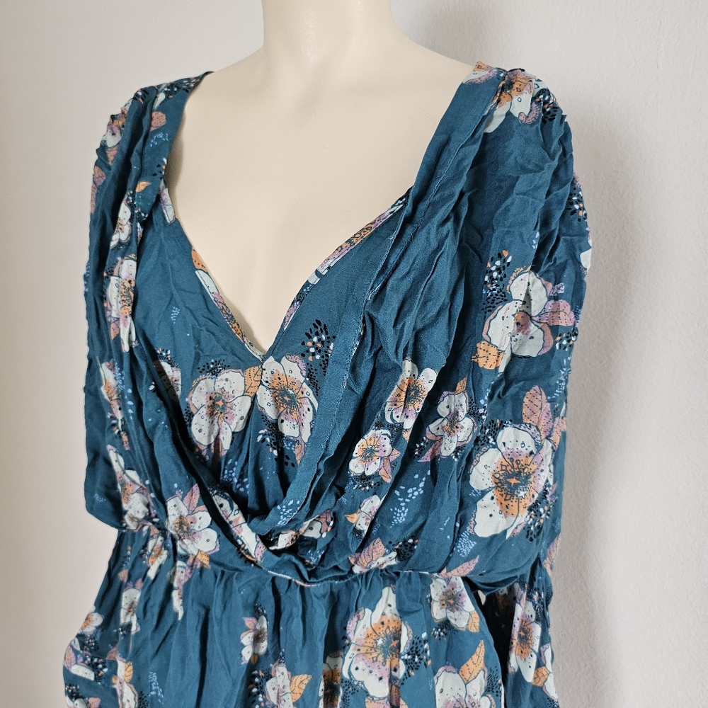 Free People Tuscan Dreams teal long floral bohemian cottagecore soft tunic - Picture 4 of 7